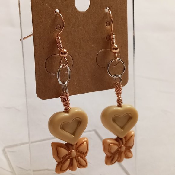 Steel Handmade Hand Crafted Heart & Bow Dangle Earrings Jewelry #54 - Picture 13 of 14